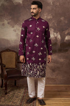 Purple Silk Blend Solid Embroidered Straight Kurta MKU1340
