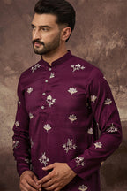 Purple Silk Blend Solid Embroidered Straight Kurta MKU1340