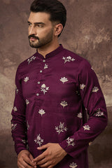 Purple Silk Blend Solid Embroidered Straight Kurta MKU1340