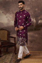 Purple Silk Blend Solid Embroidered Straight Kurta MKU1340