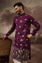 Purple Silk Blend Solid Embroidered Straight Kurta MKU1340