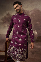 Purple Silk Blend Solid Embroidered Straight Kurta MKU1340