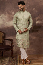 Green Silk Blend Solid Embroidered Straight Kurta MKU1341