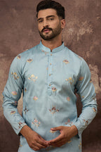 Blue Silk Blend Solid Embroidered Straight Kurta MKU1343