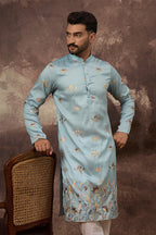Blue Silk Blend Solid Embroidered Straight Kurta MKU1343