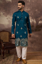 Blue Silk Blend Solid Embroidered Straight Kurta MKU1344