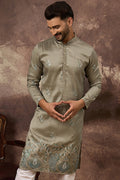 Green Silk Blend Solid Embroidered Straight Kurta MKU1345