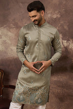 Green Silk Blend Solid Embroidered Straight Kurta MKU1345