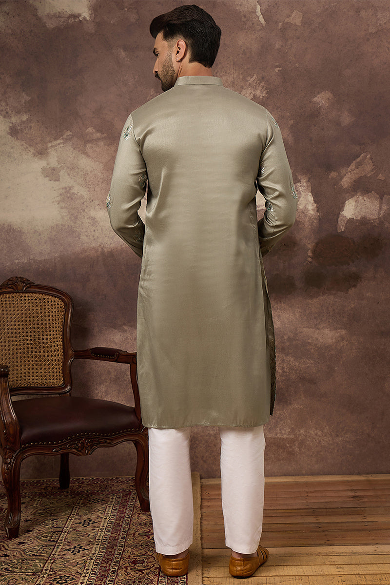 Green Silk Blend Solid Embroidered Straight Kurta MKU1345