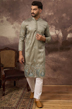 Green Silk Blend Solid Embroidered Straight Kurta MKU1345