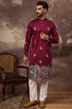 Maroon Silk Blend Solid Embroidered Straight Kurta MKU1346