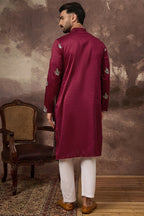 Maroon Silk Blend Solid Embroidered Straight Kurta MKU1346