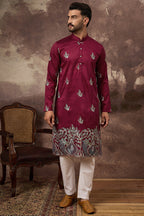 Maroon Silk Blend Solid Embroidered Straight Kurta MKU1346