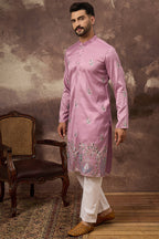 Pink Silk Blend Solid Embroidered Straight Kurta MKU1347