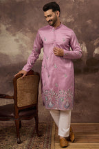 Pink Silk Blend Solid Embroidered Straight Kurta MKU1347