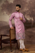 Pink Silk Blend Solid Embroidered Straight Kurta MKU1347