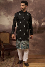 Black Silk Blend Solid Embroidered Straight Kurta MKU1348