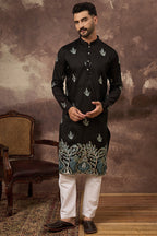 Black Silk Blend Solid Embroidered Straight Kurta MKU1348