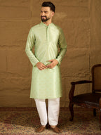 Men Yellow Silk Blend Solid Woven Design Straight Kurta-MKU1354