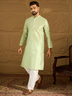 Men Yellow Silk Blend Solid Woven Design Straight Kurta-MKU1354