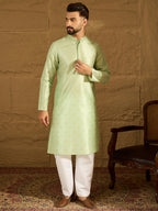 Men Yellow Silk Blend Solid Woven Design Straight Kurta-MKU1354