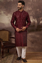 Maroon Silk Blend Solid Embroidered Straight Kurta MKU1361