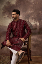 Maroon Silk Blend Solid Embroidered Straight Kurta MKU1361