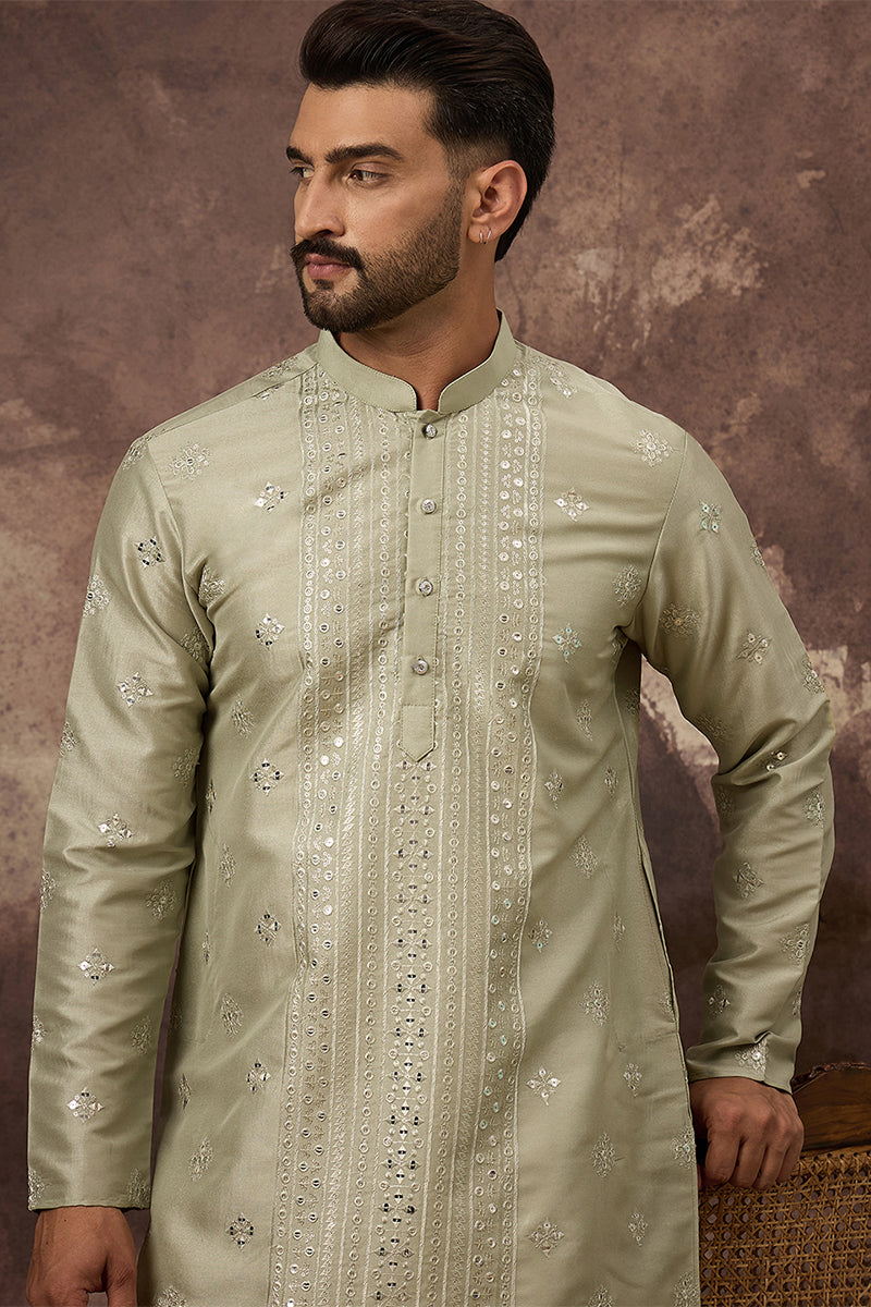 Green Silk Blend Embroidered Indian Wear for Men MKU1363 | DesiQlo