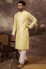 Yellow Silk Blend Solid Embroidered Straight Kurta MKU1364