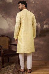 Yellow Silk Blend Solid Embroidered Straight Kurta MKU1364