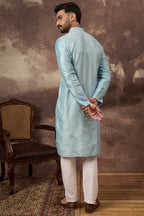 Blue Silk Blend Solid Embroidered Straight Kurta MKU1365