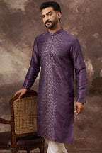 Purple Silk Solid Embroidered Straight Kurta MKU1366