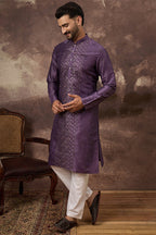 Purple Silk Solid Embroidered Straight Kurta MKU1366