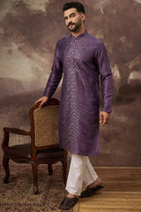 Purple Silk Solid Embroidered Straight Kurta MKU1366