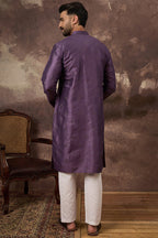 Purple Silk Solid Embroidered Straight Kurta MKU1366