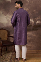 Purple Silk Solid Embroidered Straight Kurta MKU1366