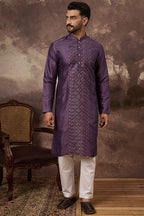 Purple Silk Solid Embroidered Straight Kurta MKU1366