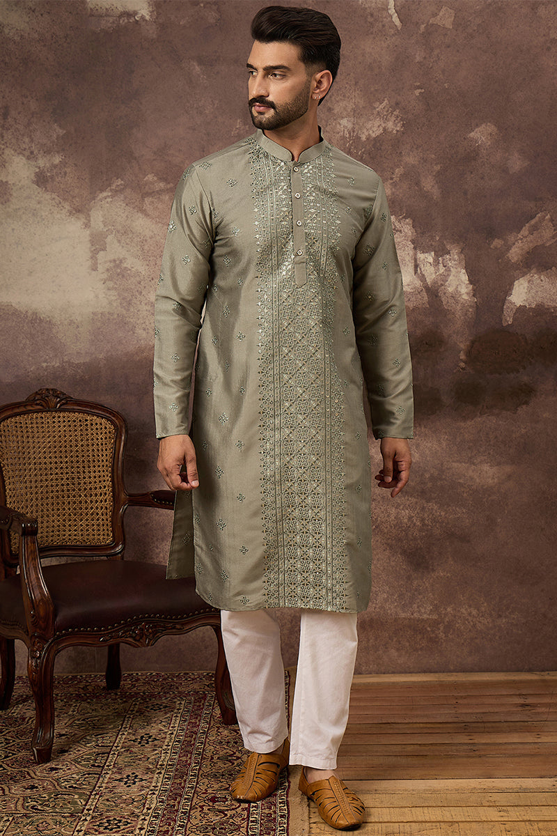 Green Silk Embroidered Indian Wear for Men | DesiQlo India