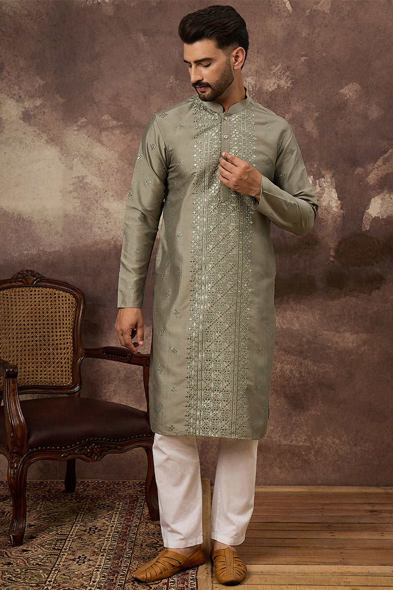 Green Silk Embroidered Indian Wear for Men | DesiQlo India