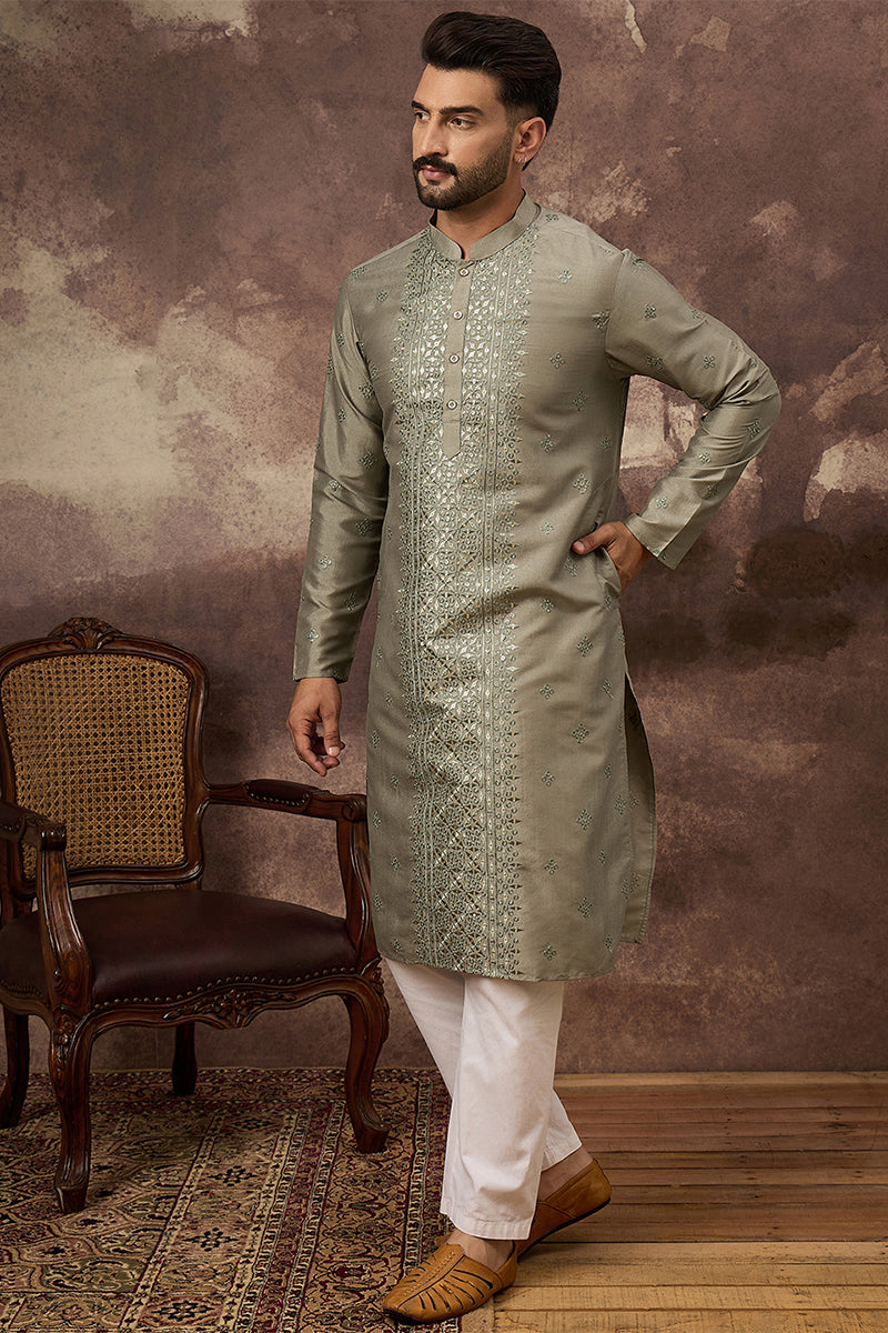 Green Silk Embroidered Indian Wear for Men | DesiQlo India
