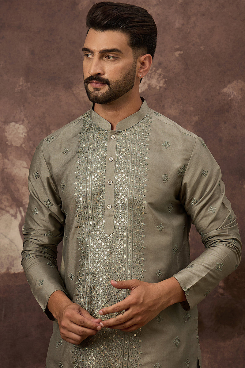Green Silk Embroidered Indian Wear for Men | DesiQlo India