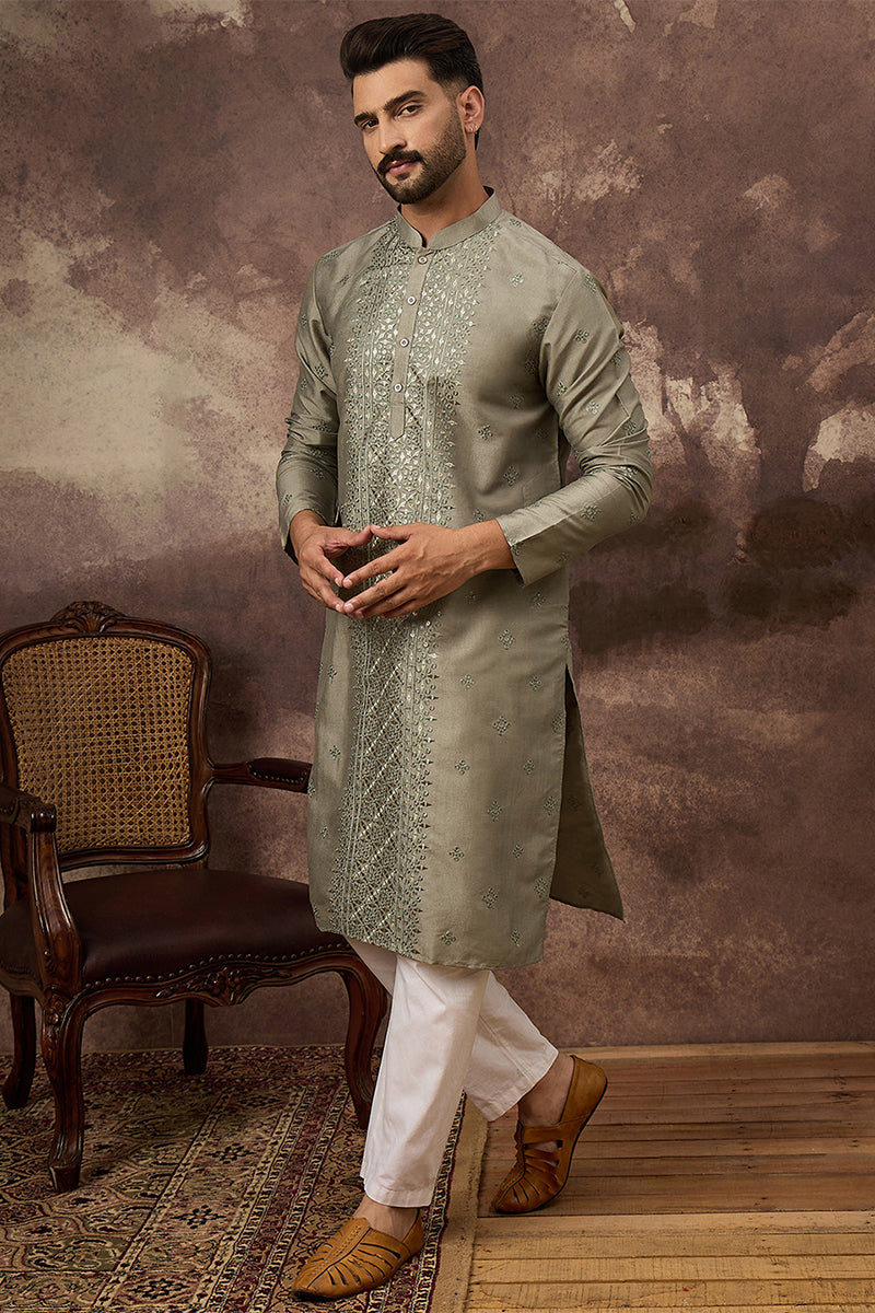 Green Silk Embroidered Indian Wear for Men | DesiQlo India