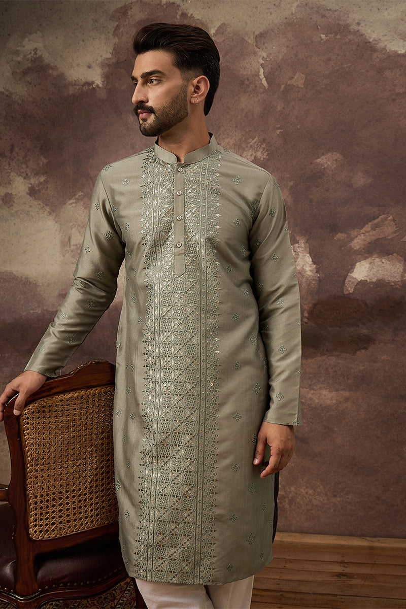 Green Silk Embroidered Indian Wear for Men | DesiQlo India