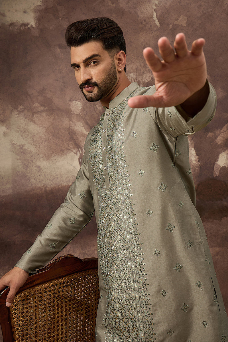 Green Silk Embroidered Indian Wear for Men | DesiQlo India