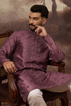 Mauve Silk Blend Solid Embroidered Straight Kurta MKU1368