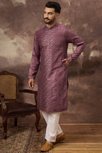 Mauve Silk Blend Solid Embroidered Straight Kurta MKU1368
