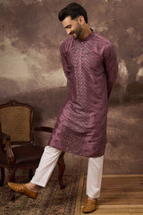Mauve Silk Blend Solid Embroidered Straight Kurta MKU1368