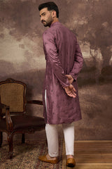 Mauve Silk Blend Solid Embroidered Straight Kurta MKU1368