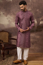 Mauve Silk Blend Solid Embroidered Straight Kurta MKU1368