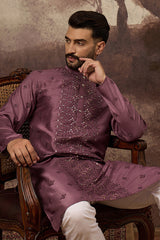 Mauve Silk Blend Solid Embroidered Straight Kurta MKU1368